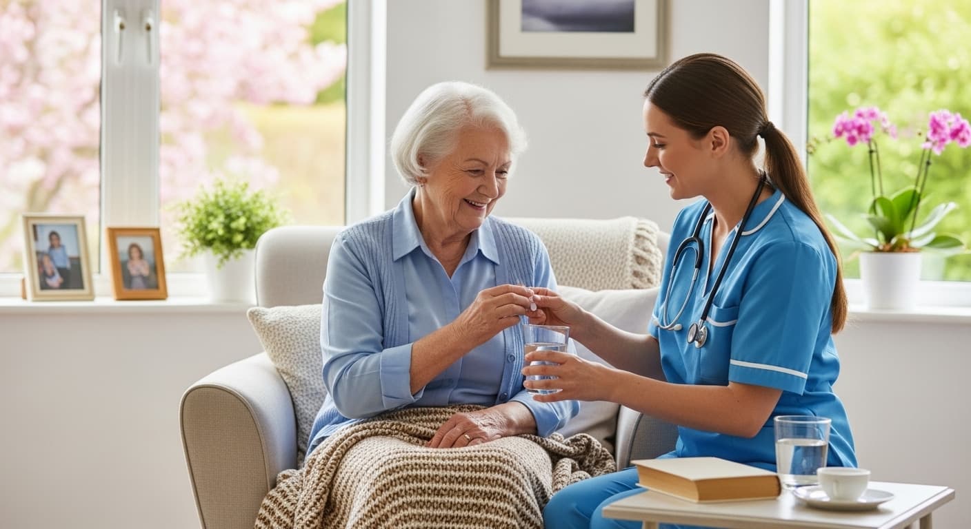 Senior with walker and caregiver