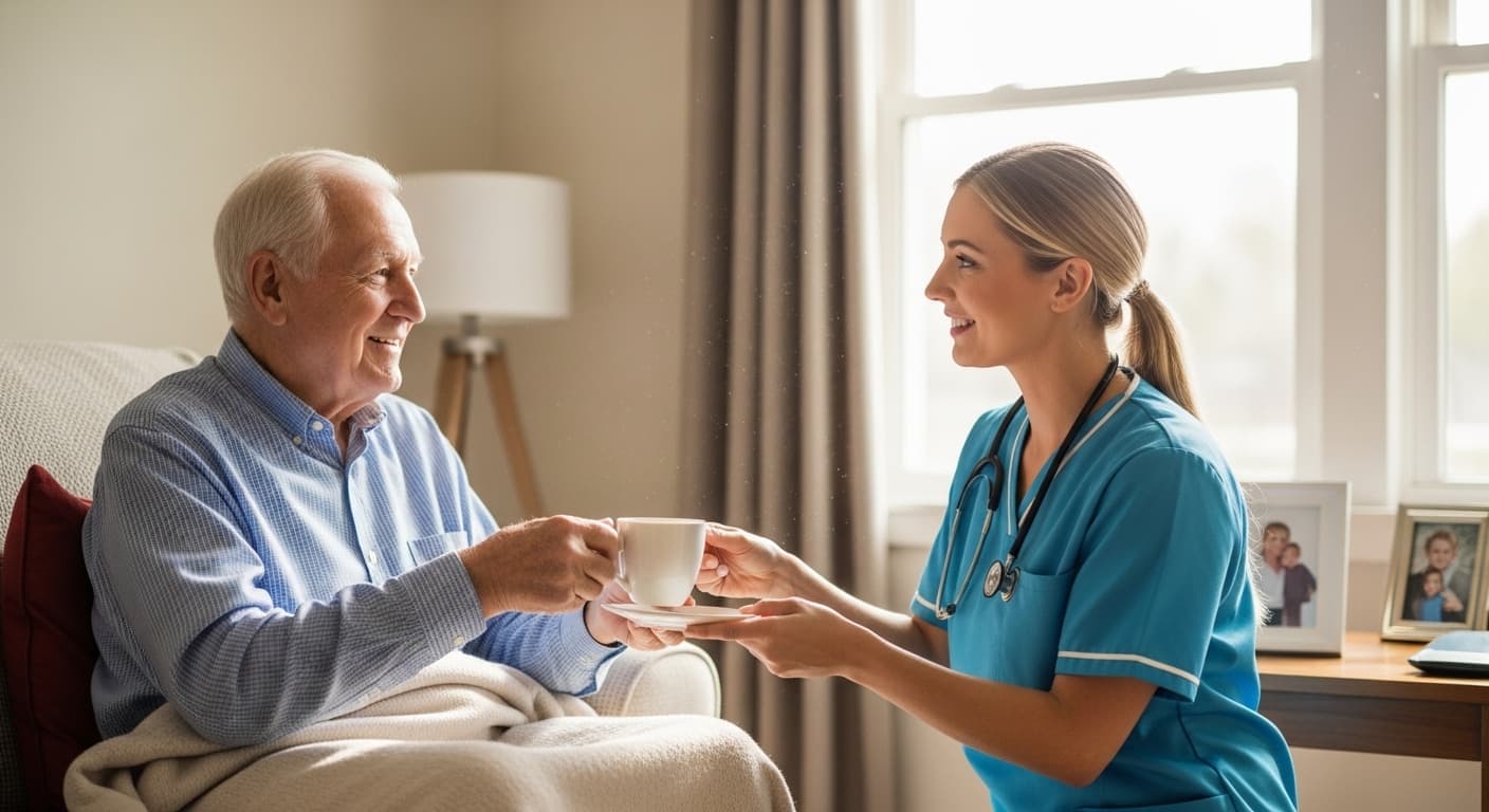 Caregiver helping senior