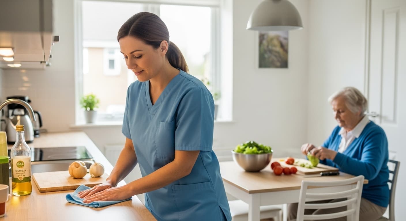 Caregiver comforting senior