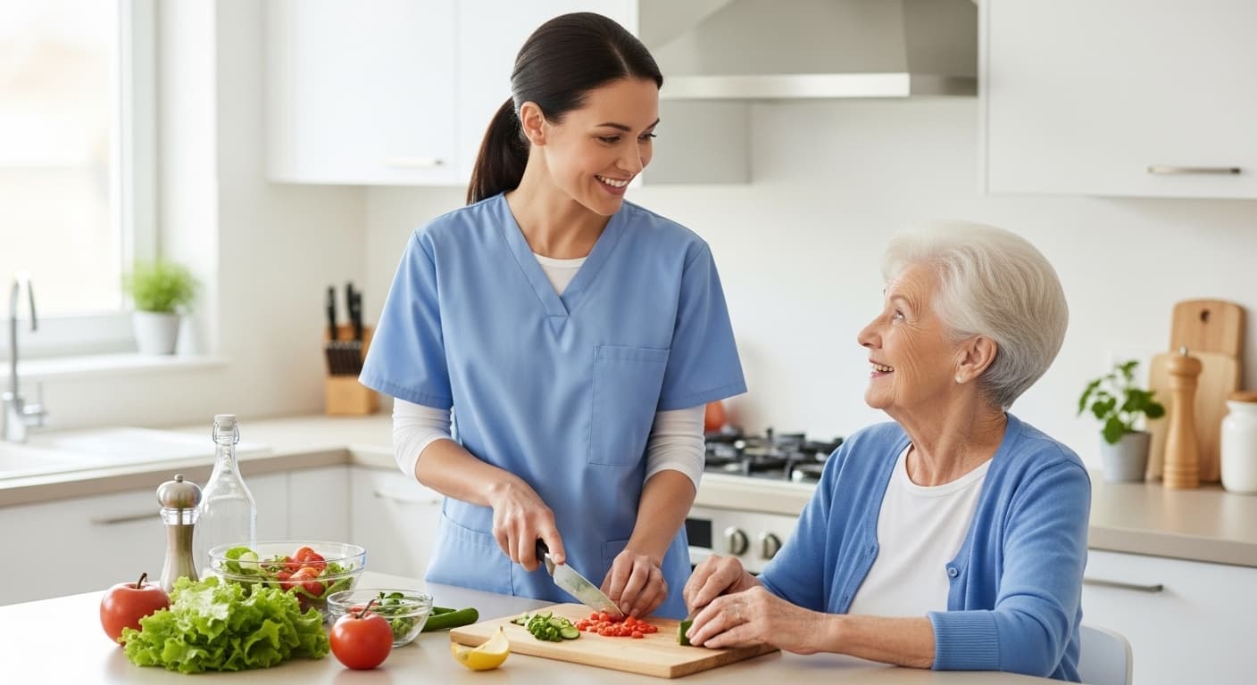 Male caregiver walking with senior man